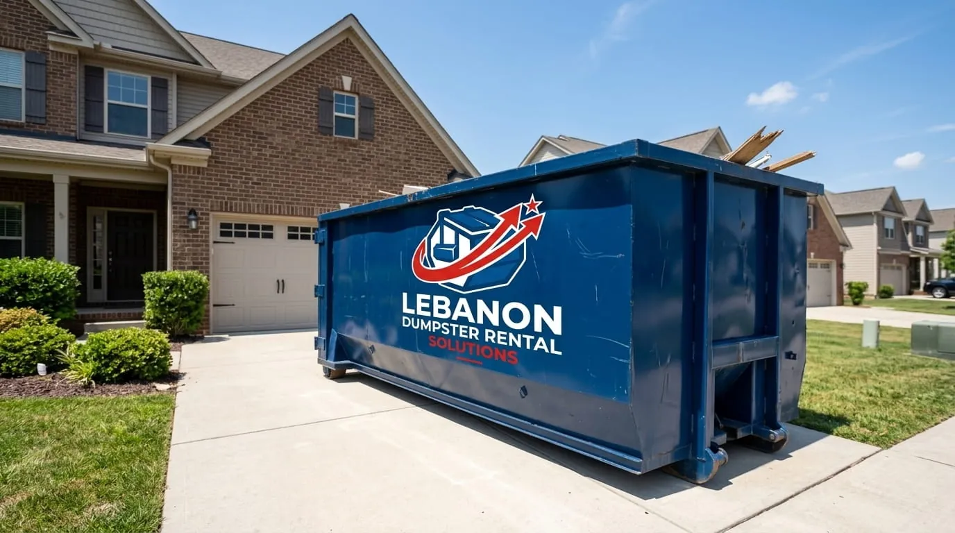 Commercial dumpster rental in Lebanon, TN Commercial roll-off dumpster in a Lebanon TN business parking lot