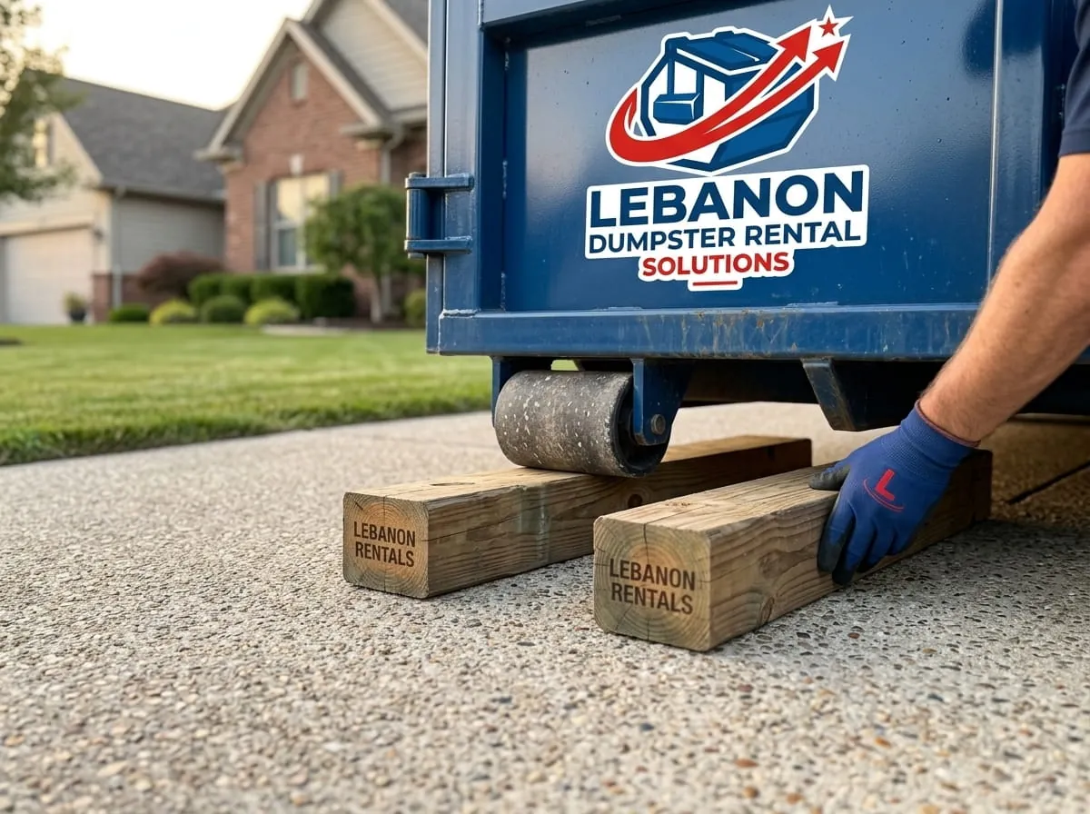 Lebanon Dumpster Rental Solutions truck delivering a roll-off dumpster to a Lebanon TN driveway